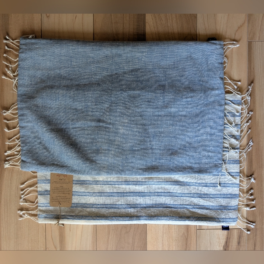 Light Blue Striped Cotton Throw Blanket - Unbranded